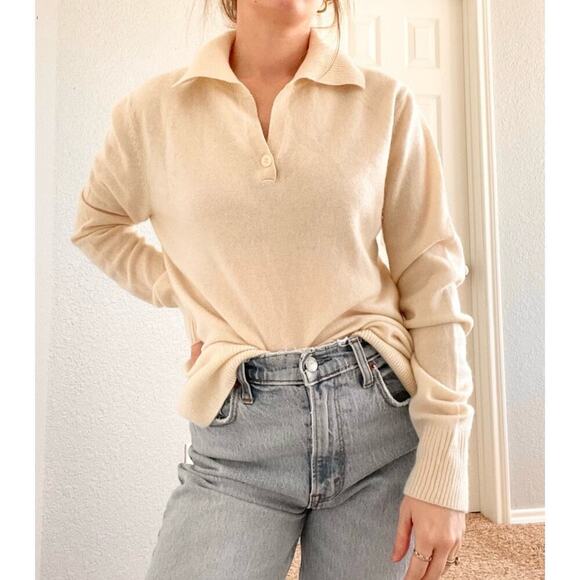Prive Sweaters - Prive Henley Pullover 100% Cashmere Sweater Off-White Large Casual Luxury